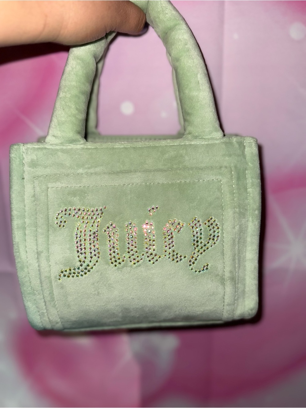 Juicy Couture Mint Green Velvet Mini Tote with Crystal Logo